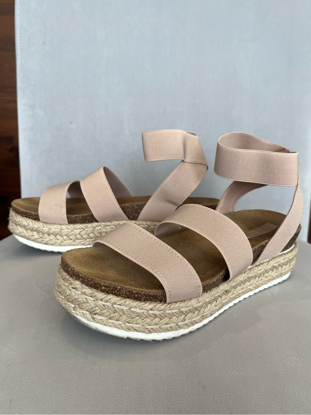 Steve Madden Kimmie Women's Blush Espadrille Platform Sandals with Ankle Strap
